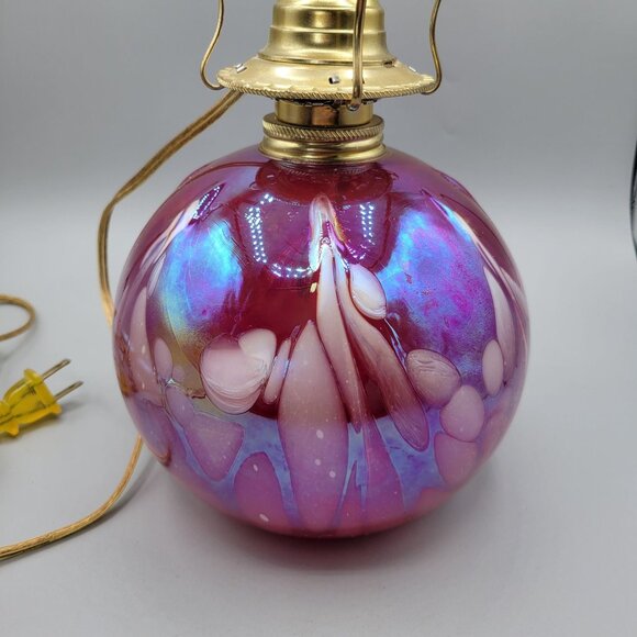 Mt St Helens Ash Glass Table Lamp Iridescent Purple Swirl Design - Picture 4 of 11